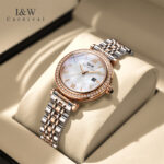 IW.551L I&W Swiss genuine women's round quartz watch with Baosteel strap and diamond dial business watch rose gold watch