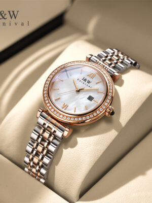 IW.551L I&W Swiss genuine women's round quartz watch with Baosteel strap and diamond dial business watch rose gold watch