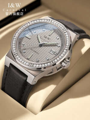 IW.610G Belt I&W Men's Diamond-encrusted Automatic Mechanical Watch Swiss Genuine Watch Thin Leather Belt Business Watch