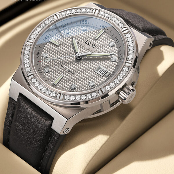 IW.610G Belt I&W Men's Diamond-encrusted Automatic Mechanical Watch Swiss Genuine Watch Thin Leather Belt Business Watch
