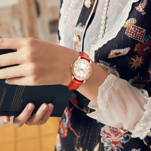 IW.539L I&W Swiss authentic luxury women's quartz watch with diamond dial and bamboo leather strap business watch