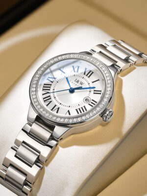 IW.635L I&W Swiss authentic watch for women, blue needle quartz watch with diamond dial, Baosteel strap, business watch, waterproof sports watch