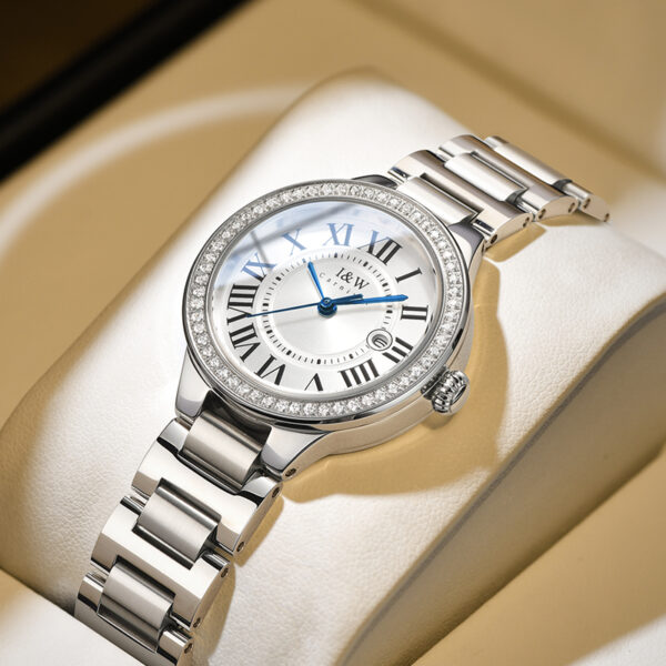 IW.635L I&W Swiss authentic watch for women, blue needle quartz watch with diamond dial, Baosteel strap, business watch, waterproof sports watch
