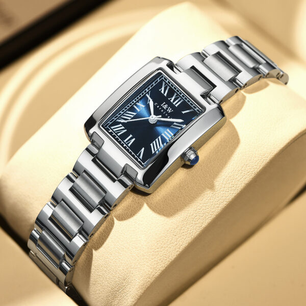 IW.700L I&W Women's niche light luxury quartz watch retro style blue pin square business watch Baosteel strap waterproof sports watch