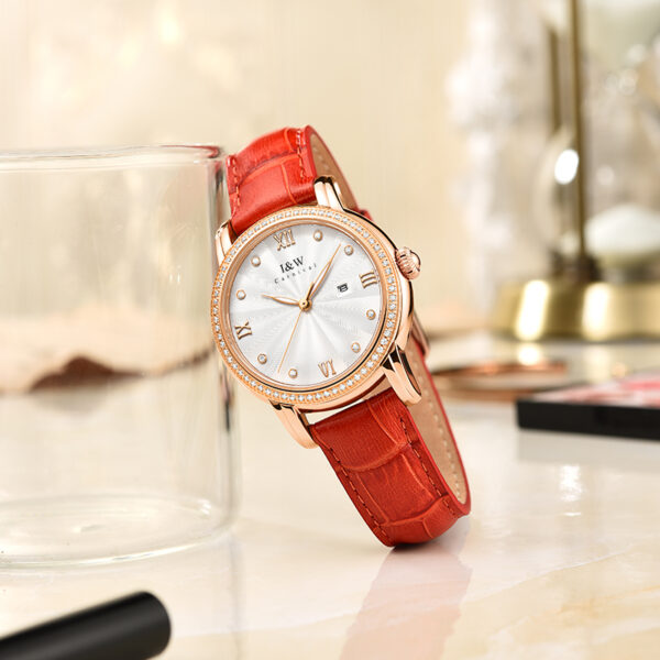 IW.539L I&W Swiss authentic luxury women's quartz watch with diamond dial and bamboo leather strap business watch
