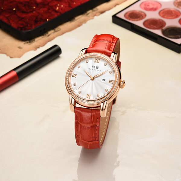 IW.539L I&W Swiss authentic luxury women's quartz watch with diamond dial and bamboo leather strap business watch