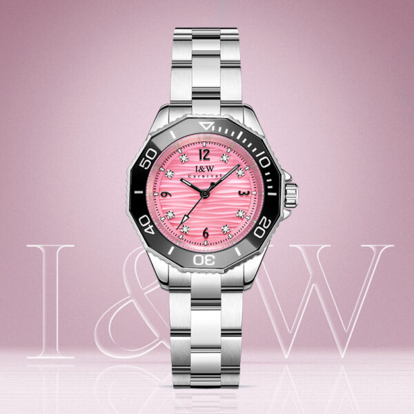 IW.55798L Steel belt I&W women's business watch with ripple dial and diamond scale, waterproof and luminous casual quartz watch