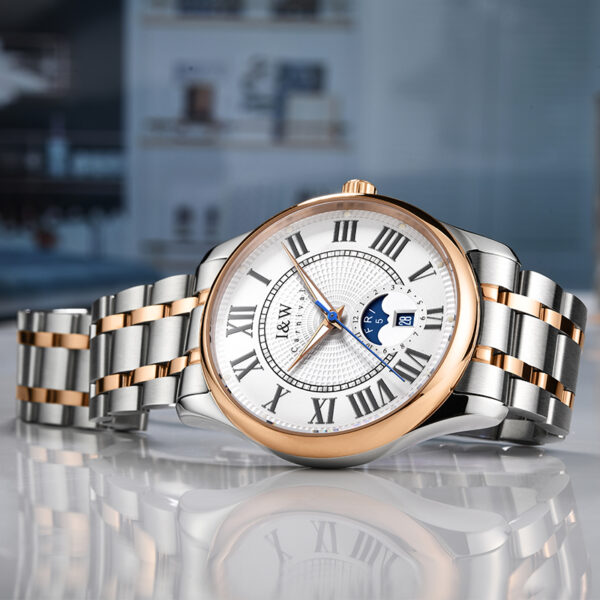 IW.55833G/L I&W light luxury fashion couple watch retro style dual calendar business watch Baosteel strap waterproof luminous watch pair watch