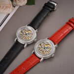 IW.565L I&W Starry Sky Series Women's Light Luxury Quartz Watch with Diamond Dial and Hollow Movement Business Watch with Cowhide Strap and Blue Hands