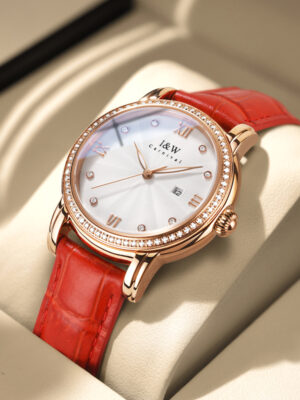 IW.539L I&W Swiss authentic luxury women's quartz watch with diamond dial and bamboo leather strap business watch