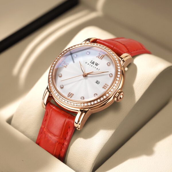 IW.539L I&W Swiss authentic luxury women's quartz watch with diamond dial and bamboo leather strap business watch