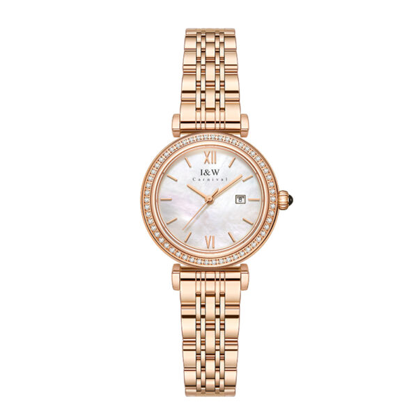 IW.551L I&W Swiss genuine women's round quartz watch with Baosteel strap and diamond dial business watch rose gold watch