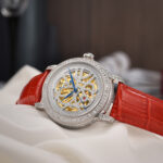 IW.565L I&W Starry Sky Series Women's Light Luxury Quartz Watch with Diamond Dial and Hollow Movement Business Watch with Cowhide Strap and Blue Hands