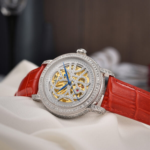 IW.565L I&W Starry Sky Series Women's Light Luxury Quartz Watch with Diamond Dial and Hollow Movement Business Watch with Cowhide Strap and Blue Hands