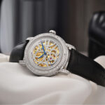 IW.565L I&W Starry Sky Series Women's Light Luxury Quartz Watch with Diamond Dial and Hollow Movement Business Watch with Cowhide Strap and Blue Hands