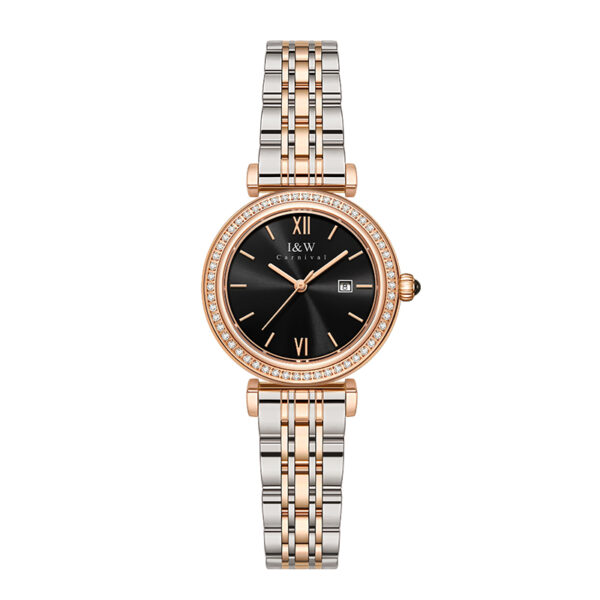 IW.551L I&W Swiss genuine women's round quartz watch with Baosteel strap and diamond dial business watch rose gold watch