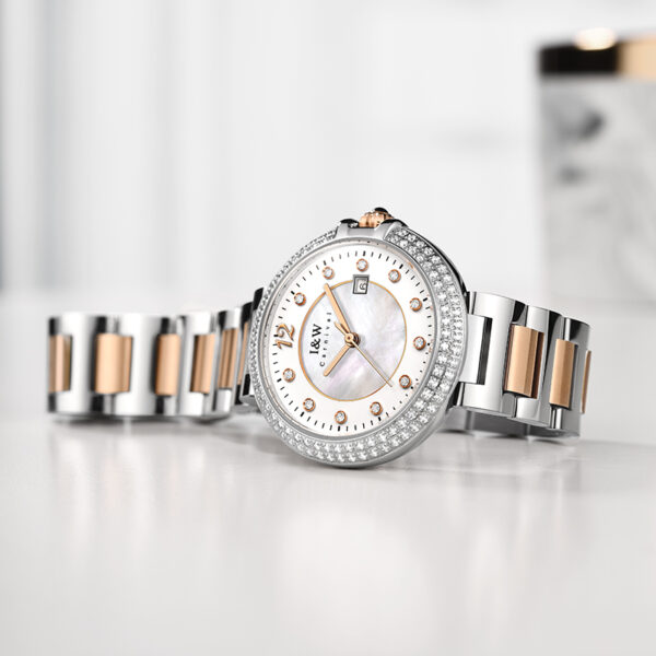 IW.552L I&W Swiss authentic watch for women, light luxury quartz watch with Baosteel strap and diamond dial, business watch