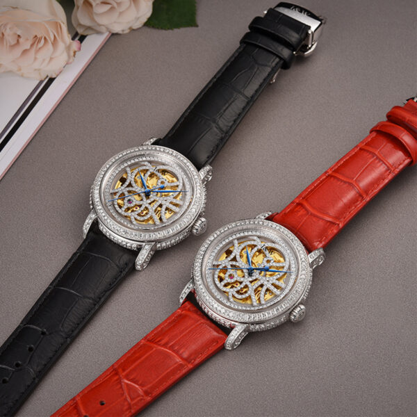 IW.565L I&W Starry Sky Series Women's Light Luxury Quartz Watch with Diamond Dial and Hollow Movement Business Watch with Cowhide Strap and Blue Hands