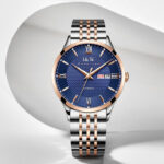 ROSE GOLD STEEL STRIP BLUE FACE