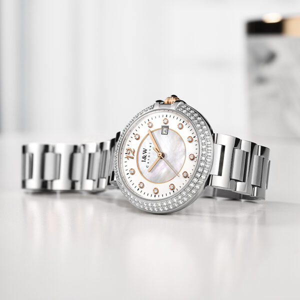IW.552L I&W Swiss authentic watch for women, light luxury quartz watch with Baosteel strap and diamond dial, business watch