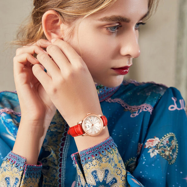 IW.539L I&W Swiss authentic luxury women's quartz watch with diamond dial and bamboo leather strap business watch