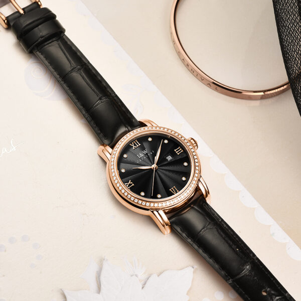 IW.539L I&W Swiss authentic luxury women's quartz watch with diamond dial and bamboo leather strap business watch