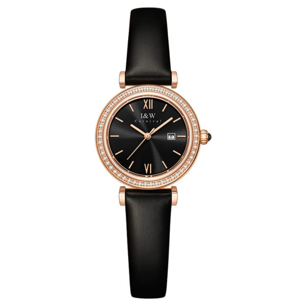 IW.551L I&W Swiss genuine watch women's round quartz watch with leather strap and diamond dial light luxury business watch