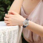 IW.565L I&W Starry Sky Series Women's Light Luxury Quartz Watch with Diamond Dial and Hollow Movement Business Watch with Cowhide Strap and Blue Hands