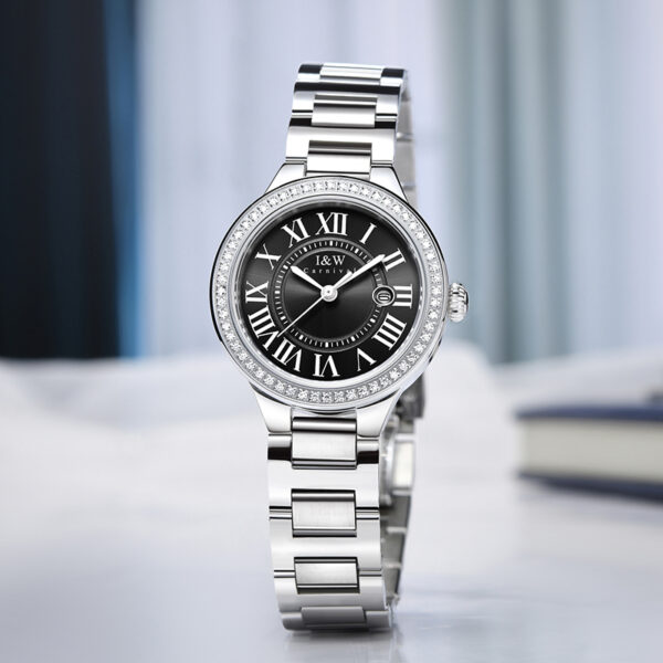 IW.635L I&W Swiss authentic watch for women, blue needle quartz watch with diamond dial, Baosteel strap, business watch, waterproof sports watch