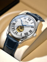 IW.695G/L I&W Swiss genuine watch men's automatic mechanical watch retro style hollow movement blue needle business watch luminous watch