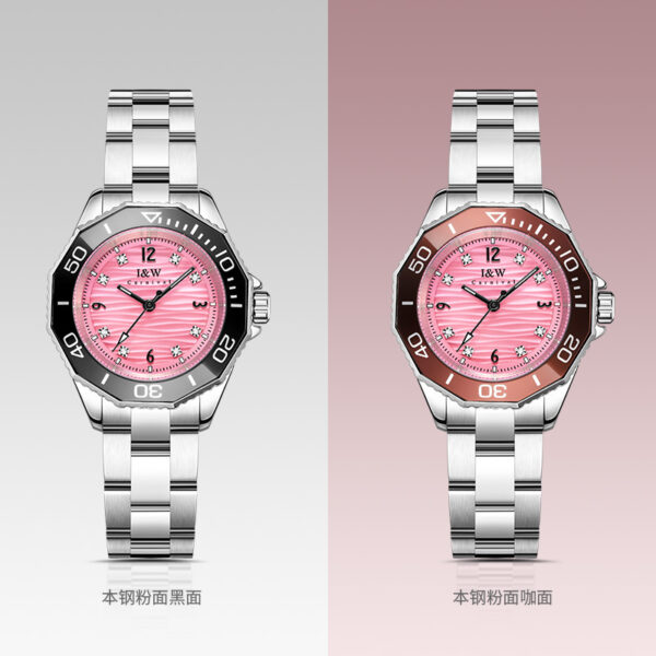 IW.55798L Steel belt I&W women's business watch with ripple dial and diamond scale, waterproof and luminous casual quartz watch
