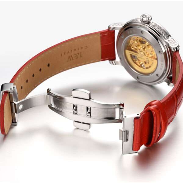 IW.565L I&W Starry Sky Series Women's Light Luxury Quartz Watch with Diamond Dial and Hollow Movement Business Watch with Cowhide Strap and Blue Hands