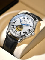 IW.695G/L I&W Swiss genuine watch men's automatic mechanical watch retro style hollow movement blue needle business watch luminous watch