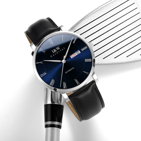 IW.8861G Blue surface and black surface I&W men's fully automatic mechanical watch retro style leather strap business watch Swiss watch