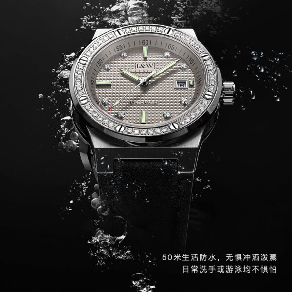 IW.610G Belt I&W Men's Diamond-encrusted Automatic Mechanical Watch Swiss Genuine Watch Thin Leather Belt Business Watch