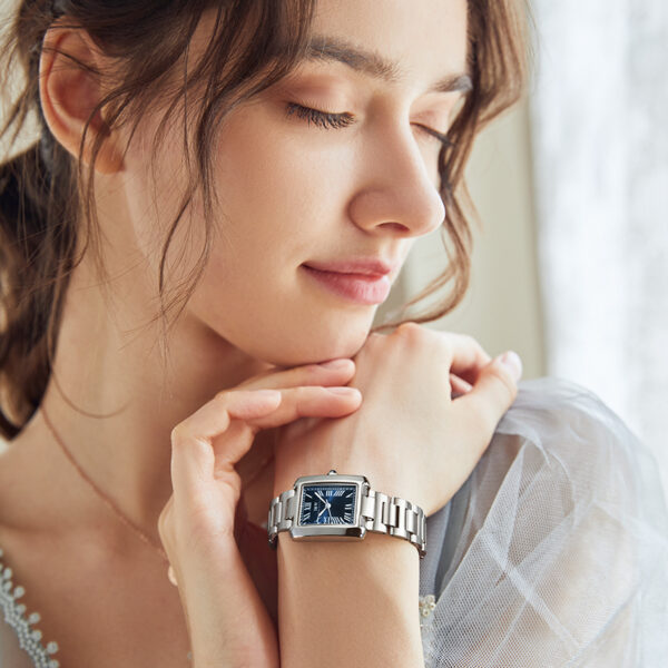 IW.700L I&W Women's niche light luxury quartz watch retro style blue pin square business watch Baosteel strap waterproof sports watch