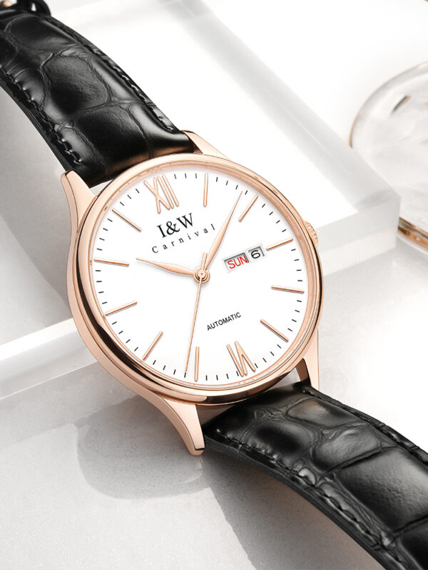 IW.516G I&W Swiss genuine men's watch dual calendar fully automatic mechanical watch 18K gold dial cowhide strap business watch