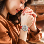 IW.565L I&W Starry Sky Series Women's Light Luxury Quartz Watch with Diamond Dial and Hollow Movement Business Watch with Cowhide Strap and Blue Hands