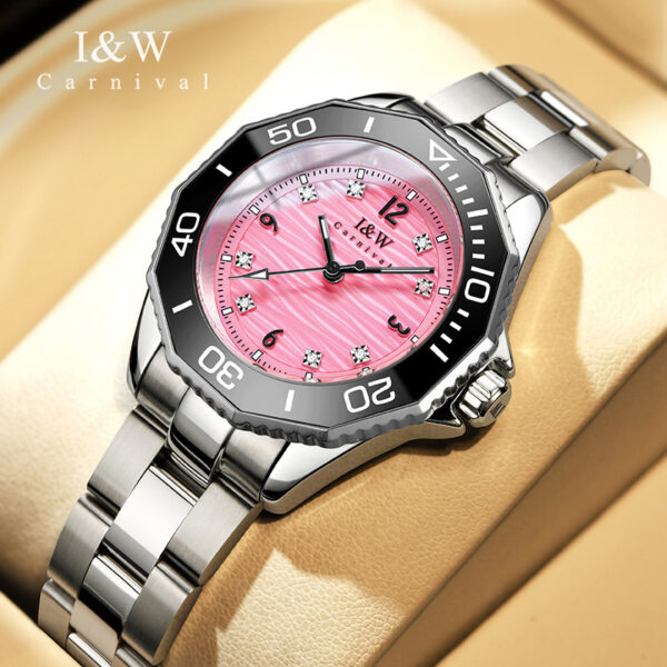 IW.55798L Steel belt I&W women's business watch with ripple dial and diamond scale, waterproof and luminous casual quartz watch