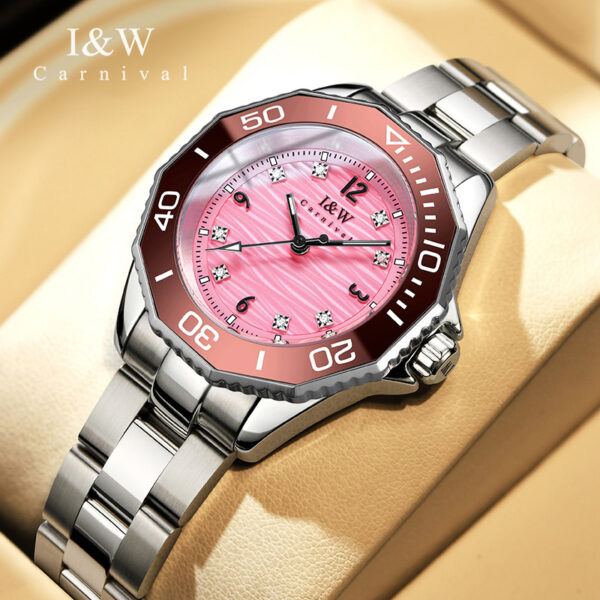 IW.55798L Steel belt I&W women's business watch with ripple dial and diamond scale, waterproof and luminous casual quartz watch