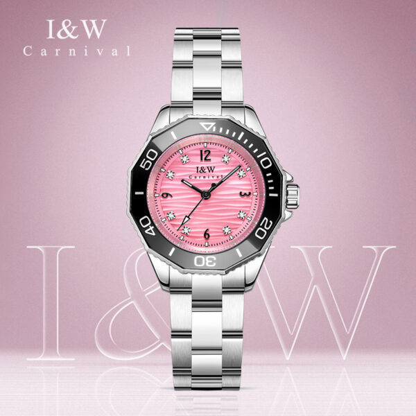 IW.55798L Steel belt I&W women's business watch with ripple dial and diamond scale, waterproof and luminous casual quartz watch
