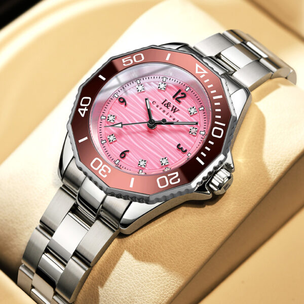 IW.55798L Steel belt I&W women's business watch with ripple dial and diamond scale, waterproof and luminous casual quartz watch