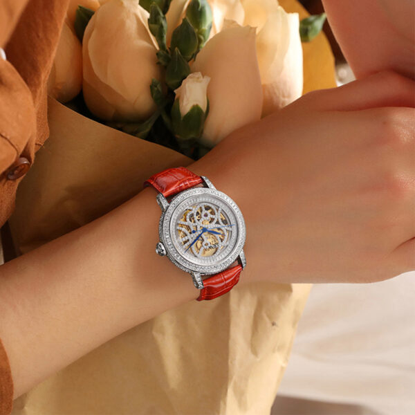 IW.565L I&W Starry Sky Series Women's Light Luxury Quartz Watch with Diamond Dial and Hollow Movement Business Watch with Cowhide Strap and Blue Hands