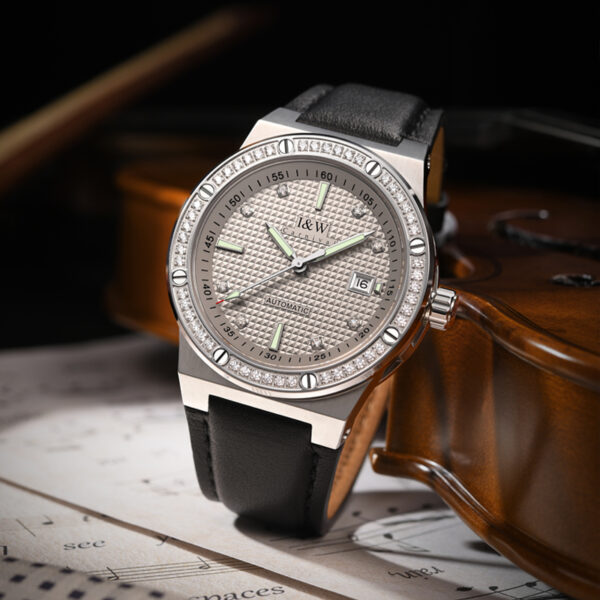 IW.610G Belt I&W Men's Diamond-encrusted Automatic Mechanical Watch Swiss Genuine Watch Thin Leather Belt Business Watch