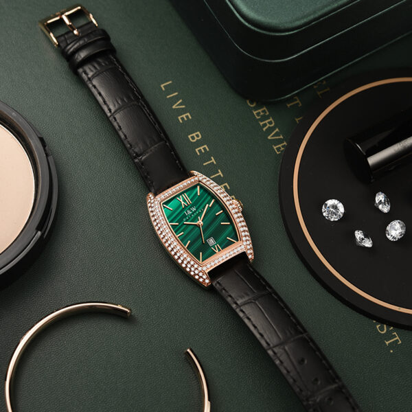 IW.537L I&W Swiss genuine women's watch with barrel-shaped diamond dial, quartz watch, bamboo leather strap, business watch