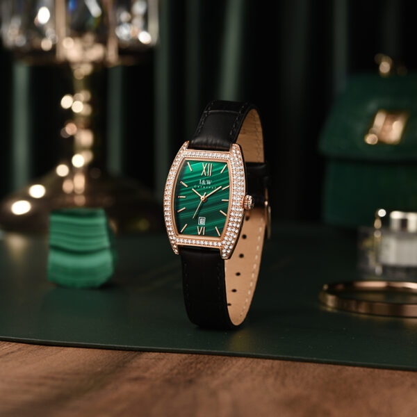 IW.537L I&W Swiss genuine women's watch with barrel-shaped diamond dial, quartz watch, bamboo leather strap, business watch