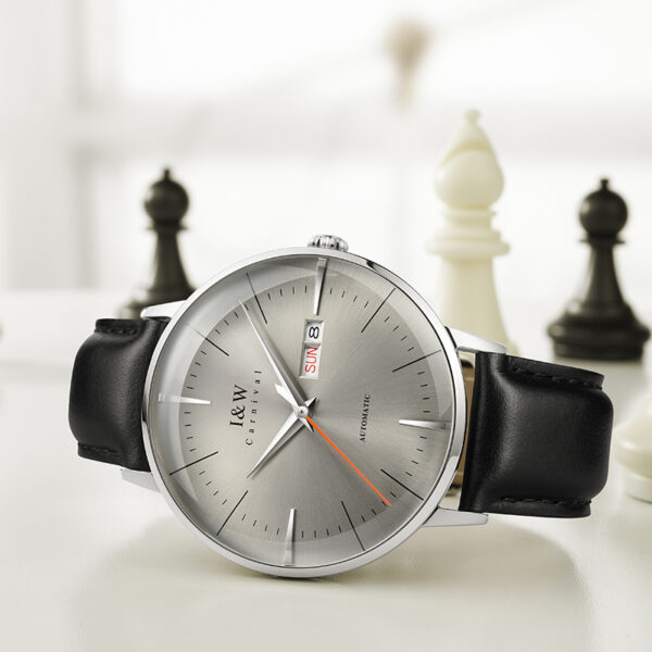 IW.506G I&W Men's Automatic Mechanical Watch with Leather Strap and Dual Calendar Waterproof Thin Sports Watch