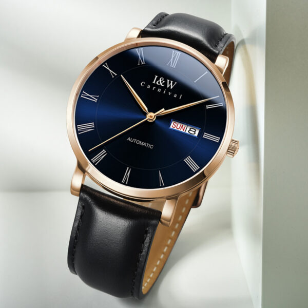 IW.8861G Blue surface and black surface I&W men's fully automatic mechanical watch retro style leather strap business watch Swiss watch