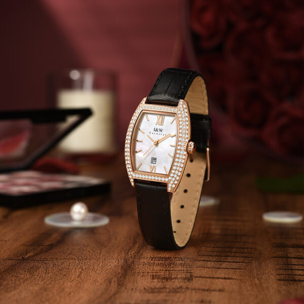 IW.537L I&W Swiss genuine women's watch with barrel-shaped diamond dial, quartz watch, bamboo leather strap, business watch