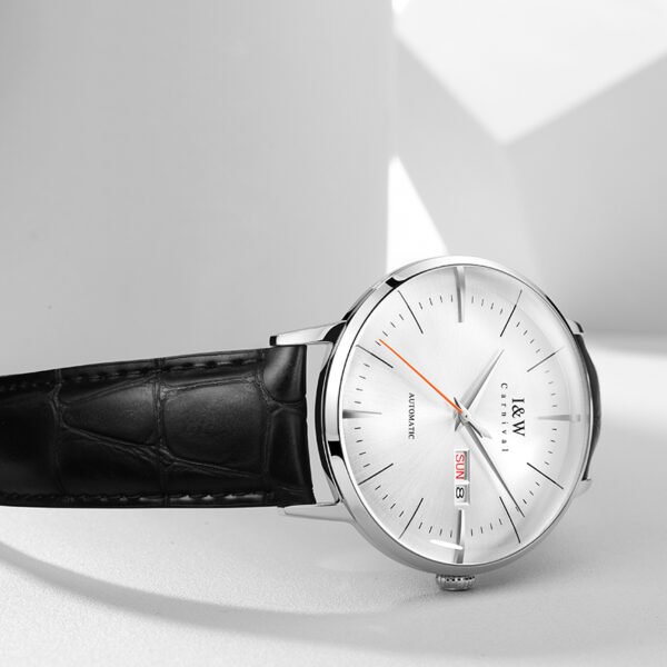 IW.506G I&W Men's Automatic Mechanical Watch with Leather Strap and Dual Calendar Waterproof Thin Sports Watch